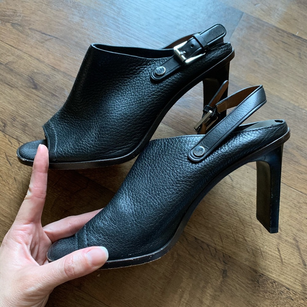 COACH Black Open Toe Leather Mules Heels